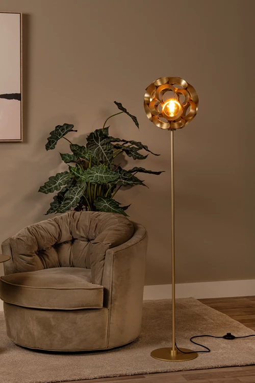 Lucide HANNELORE - Lampadaire - Ø 30 cm - 1xE27 - Or Mat / Laiton - ambiance 1